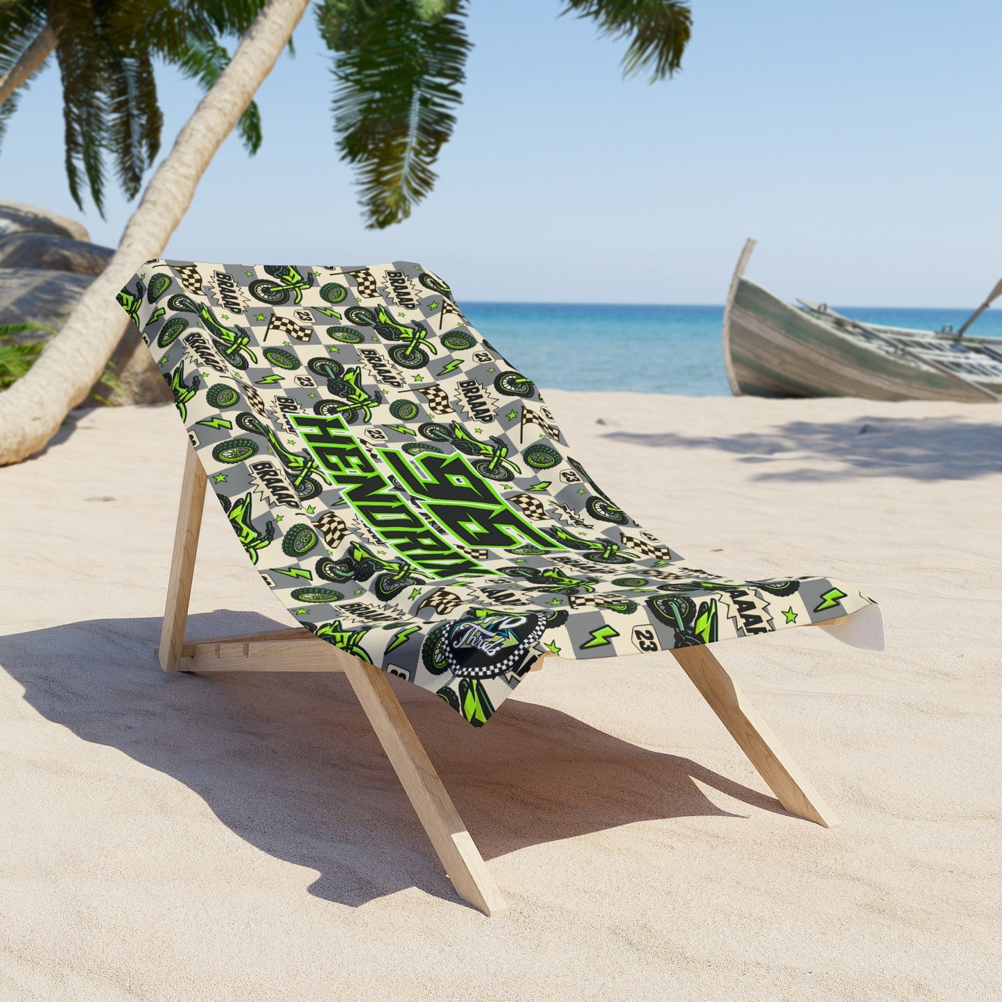 Personalized Beach Towel: Green Dirt Bike Braaap