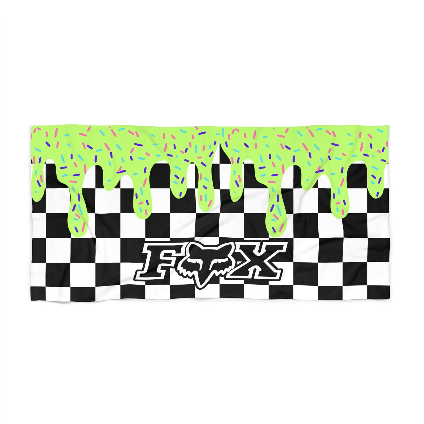 Personalized Beach Towel: Green Checkered Drip