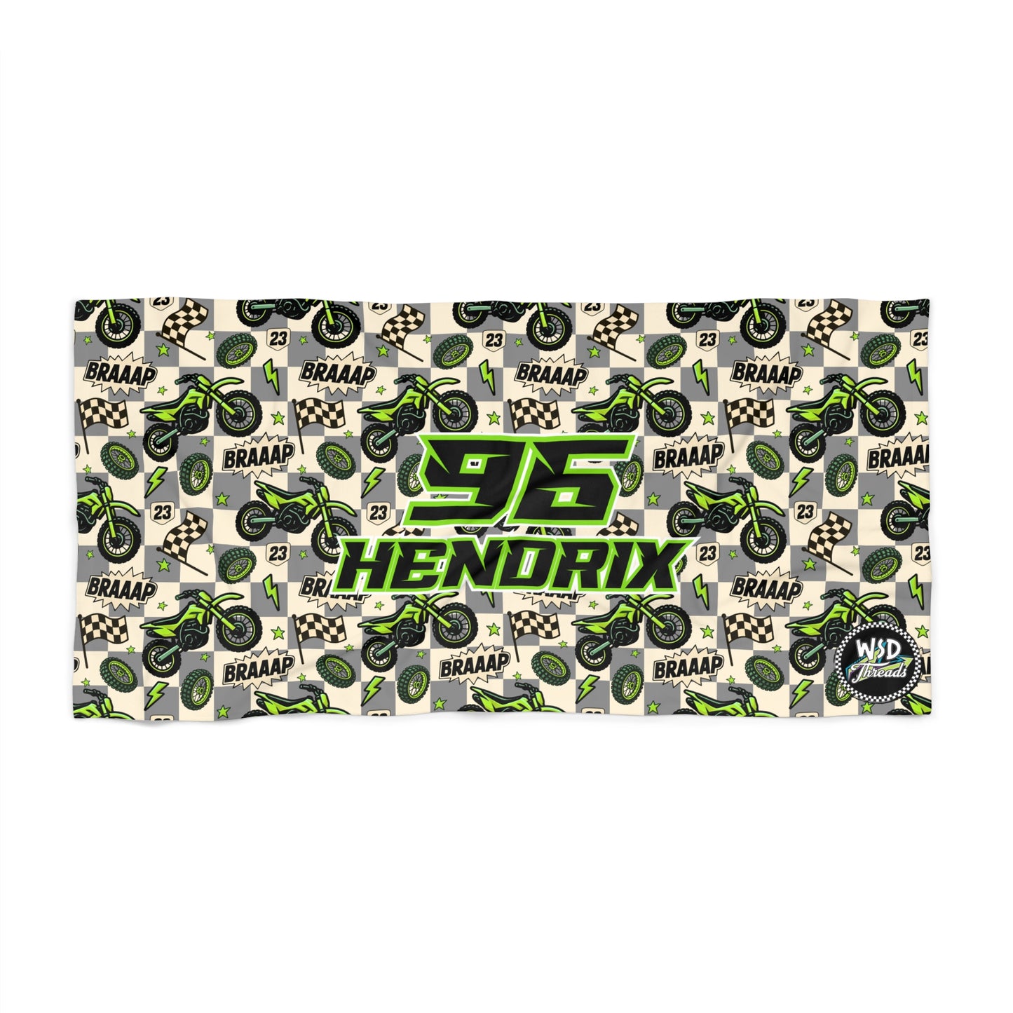 Personalized Beach Towel: Green Dirt Bike Braaap