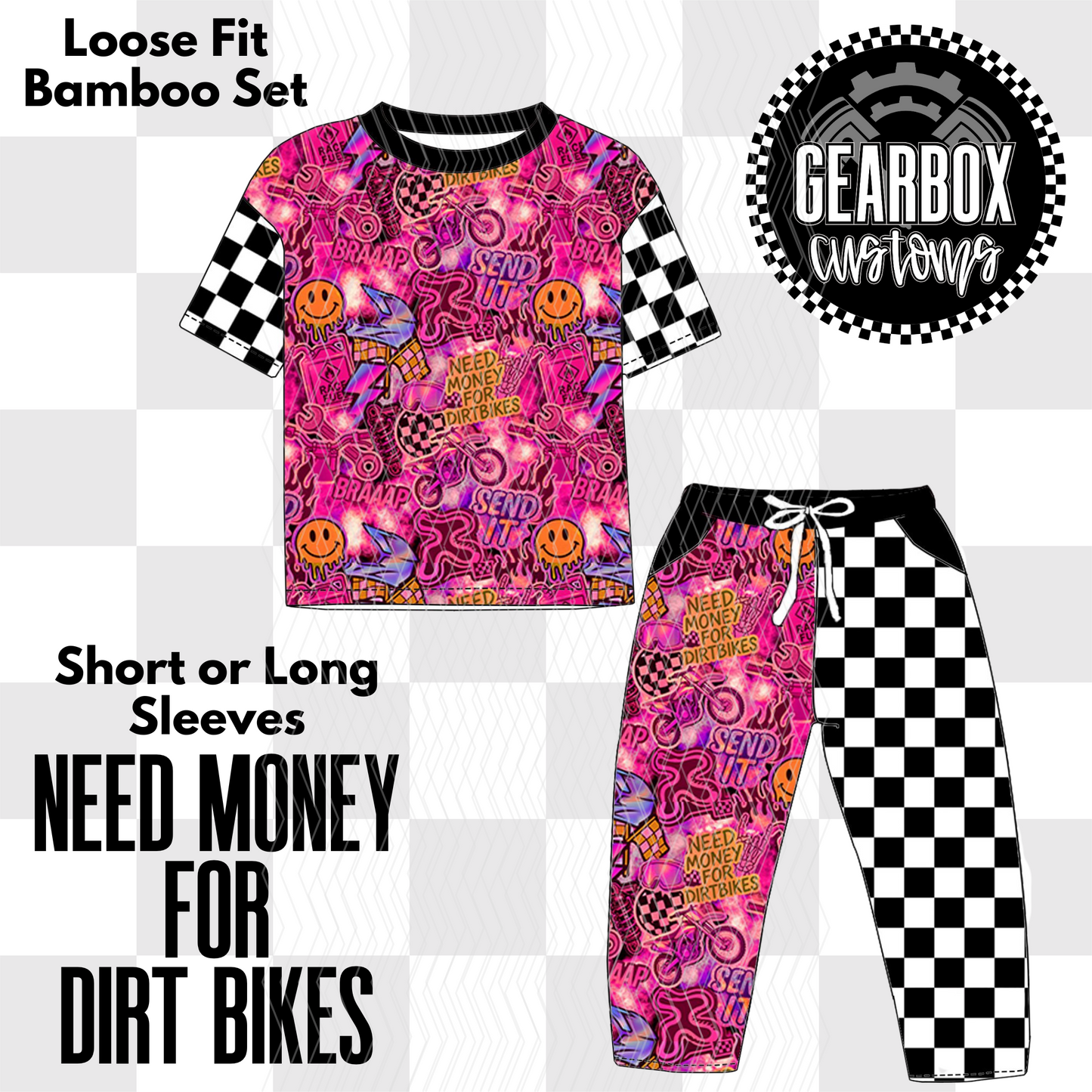 Money for Dirt Bikes Bamboo: Short Sleeve Loose Set