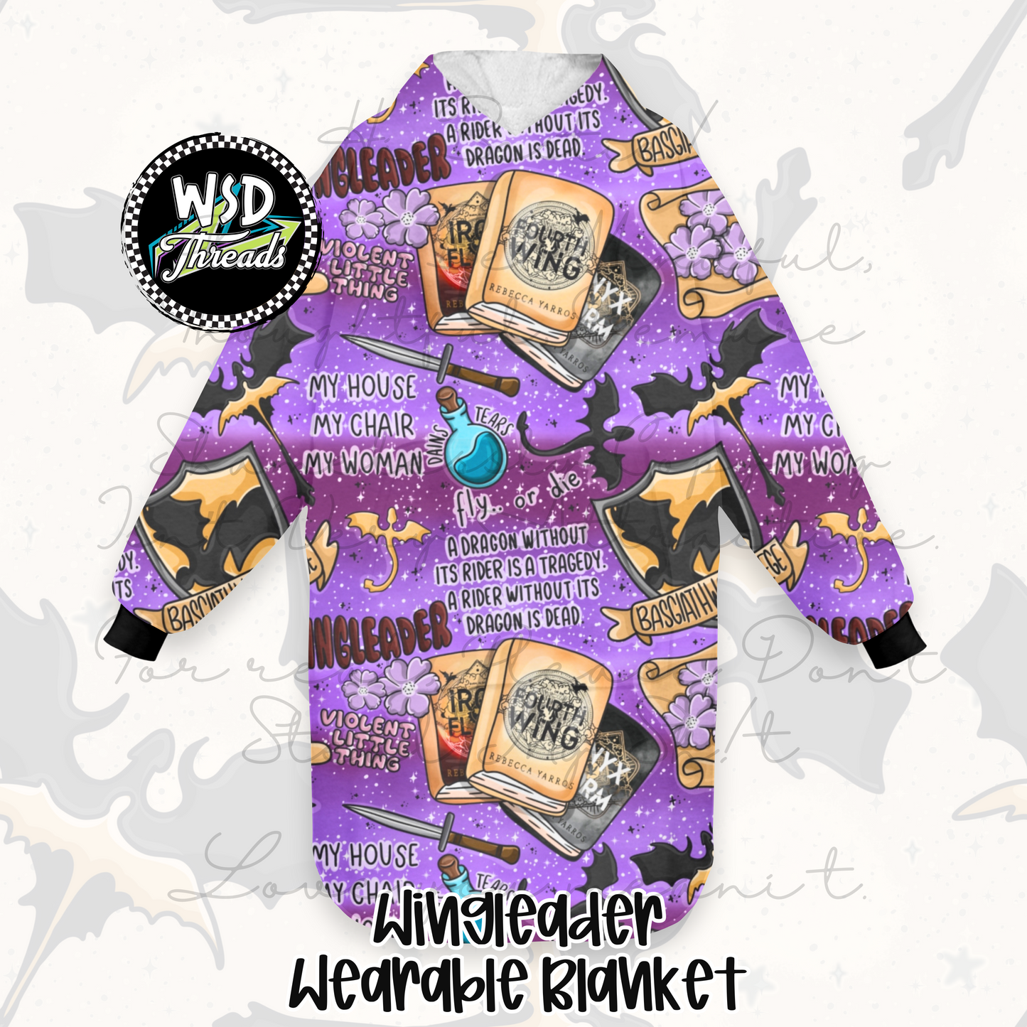 Wingleader Hooded Blanket, Purple Wearable Blanket, Tairn Blanket, Reading Blanket, Bookish Blanket, Fourth Wing Merch