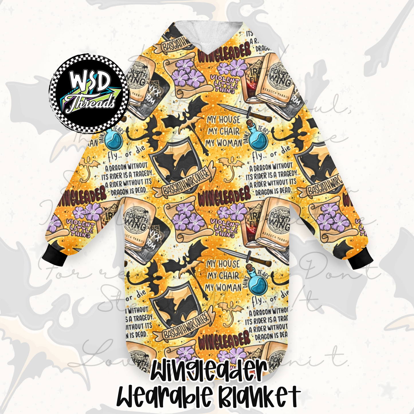 Fourth Wing, Onyx Storm Wearable Blanket, Sherpa Blanket, Hooded Blanket, Bookish Blanket, Snuggie