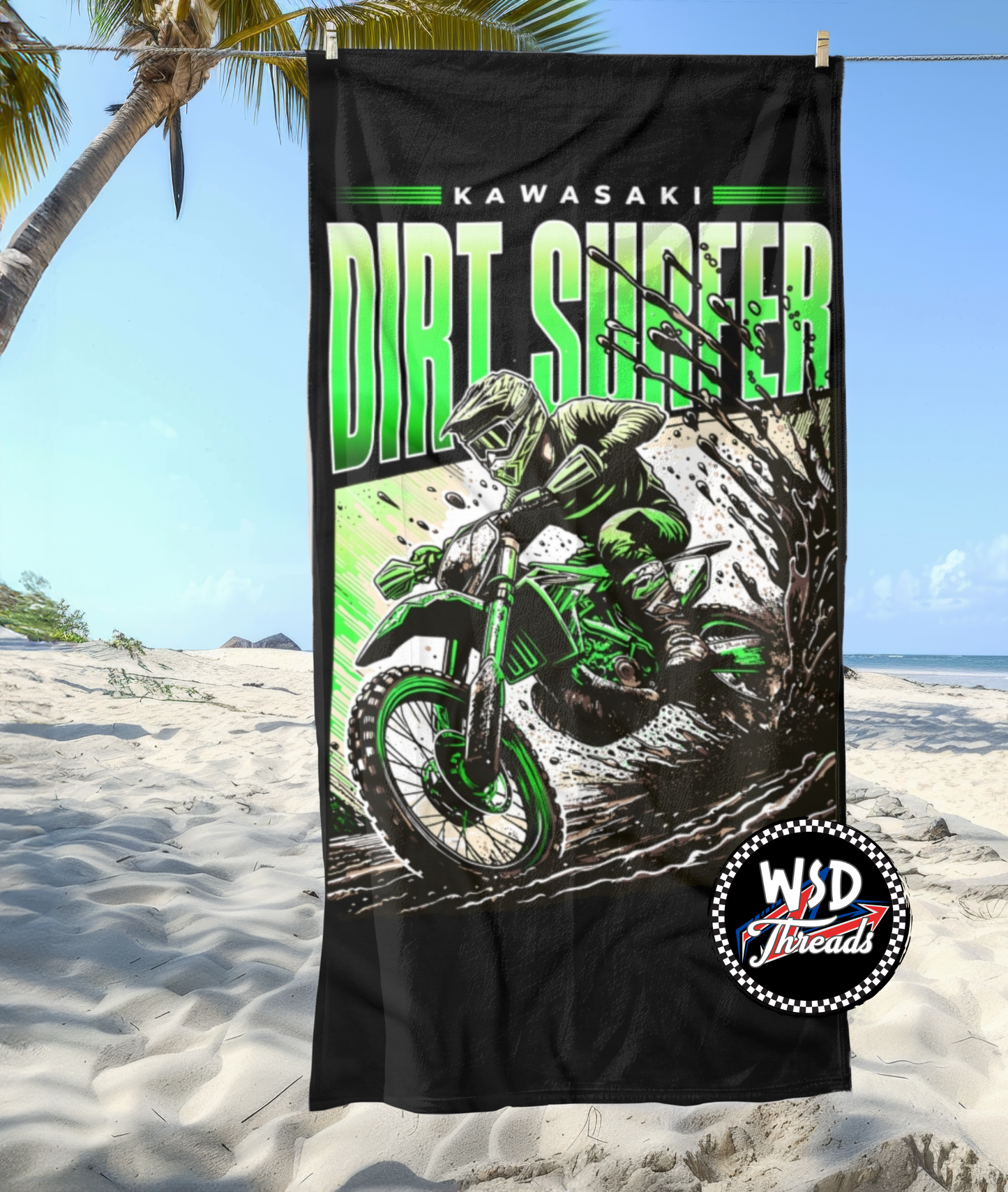 Dirt Surfer Personalized Beach Towel: Kawasaki