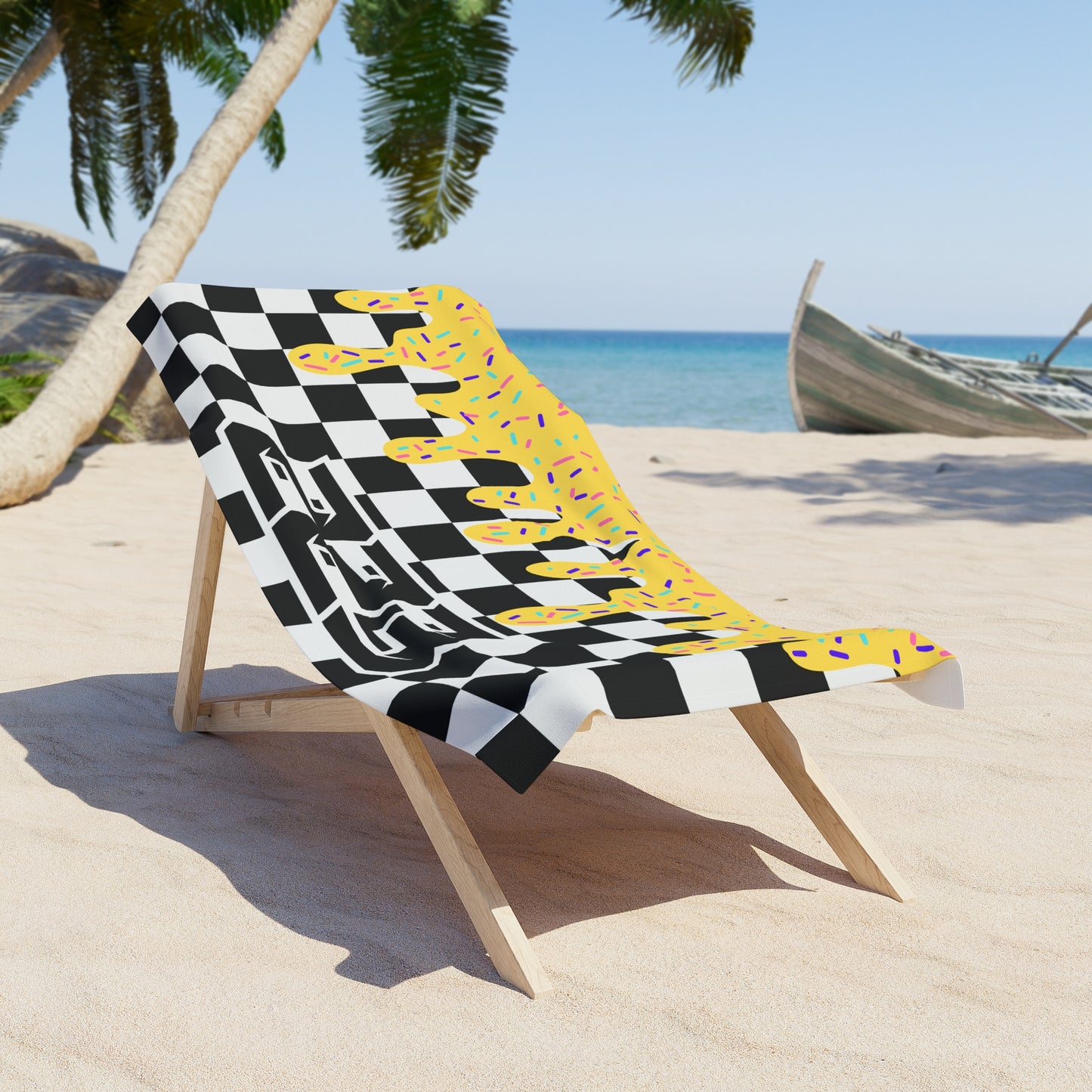 Personalized Beach Towel: Yellow Checkered Drip