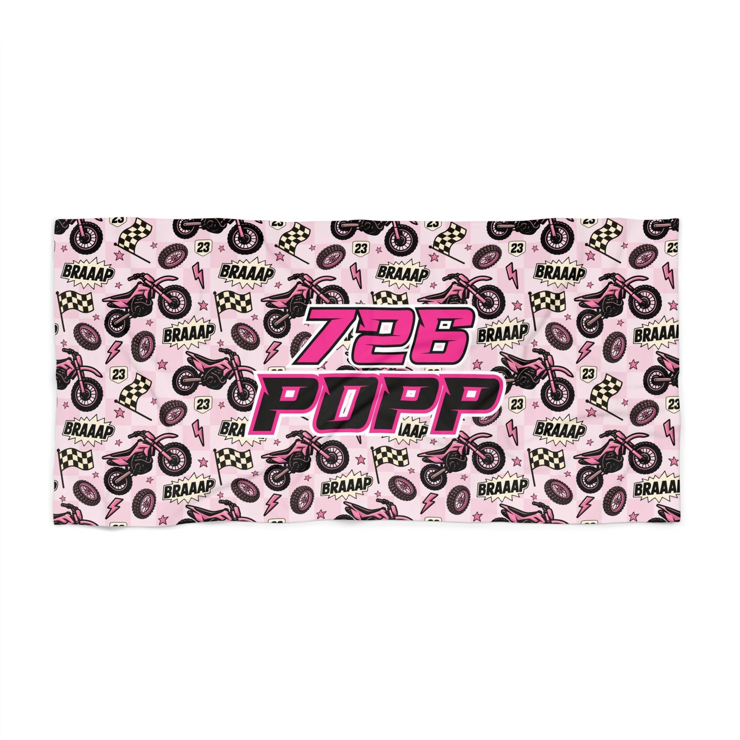 Personalized Beach Towel: Pink Dirt Bike Braaap
