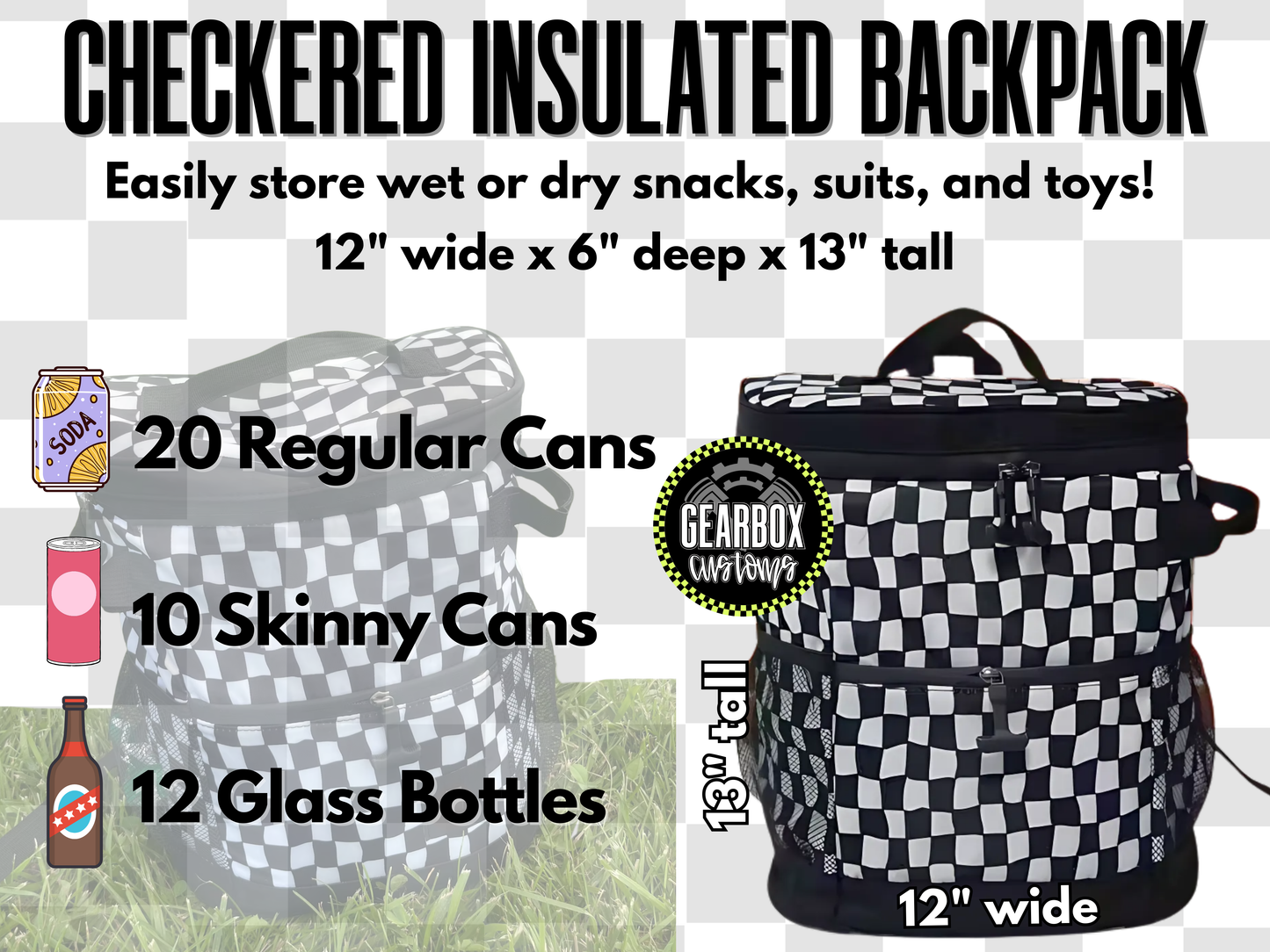 Checkered Insulated Backpack Cooler: SHIPS END AUG/BEG SEPT