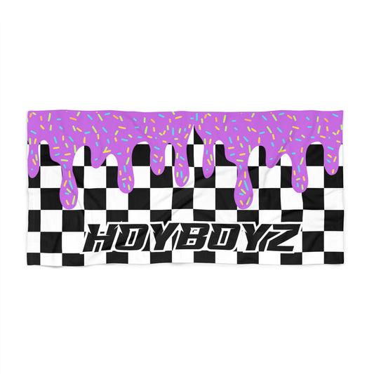 Personalized Beach Towel: Purple Checkered Drip