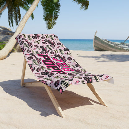 Personalized Beach Towel: Pink Dirt Bike Braaap