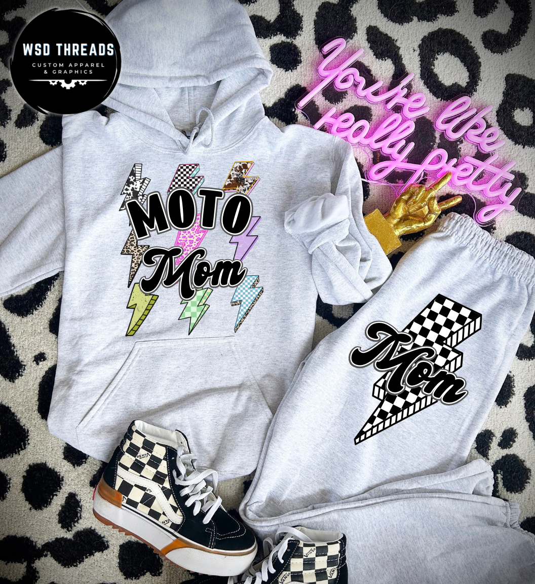 Moto Mom Set: Gray Hoodie & Sweatpants