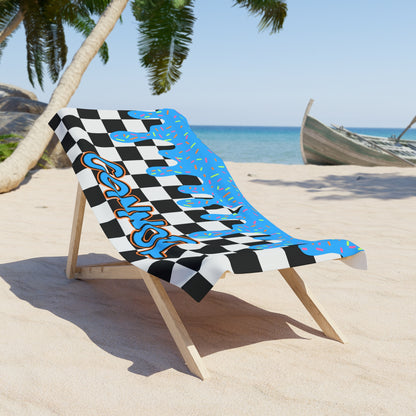 Personalized Beach Towel: Blue Checkered Drip