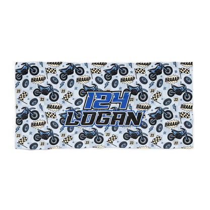 Personalized Beach Towel: Blue Dirt Bike Braaap