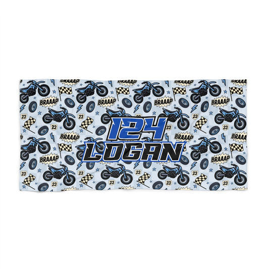 Personalized Beach Towel: Blue Dirt Bike Braaap