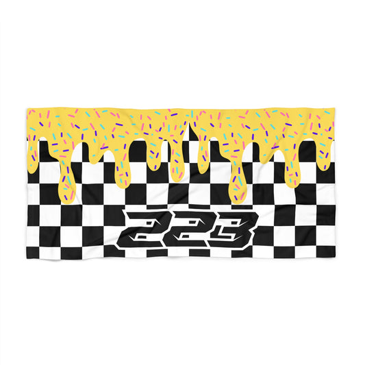 Personalized Beach Towel: Yellow Checkered Drip