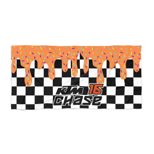 Personalized Beach Towel: Orange Checkered Drip