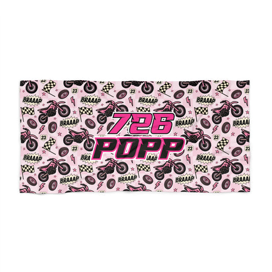 Personalized Beach Towel: Pink Dirt Bike Braaap