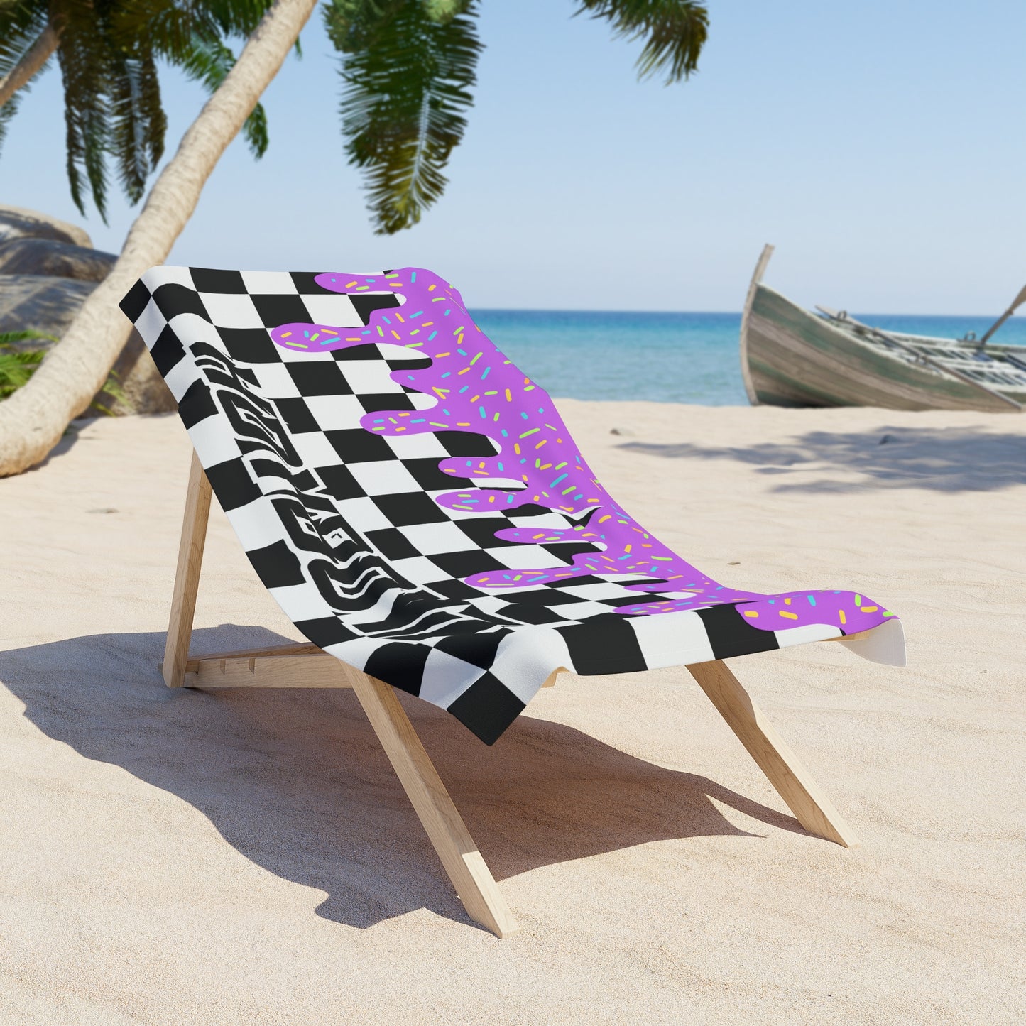 Personalized Beach Towel: Purple Checkered Drip