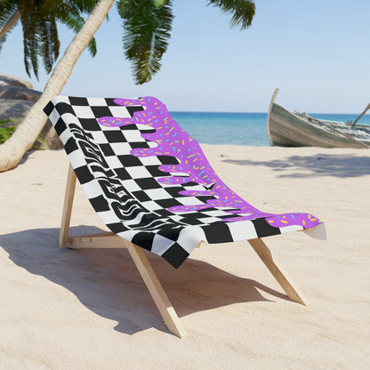Personalized Beach Towel: Purple Checkered Drip