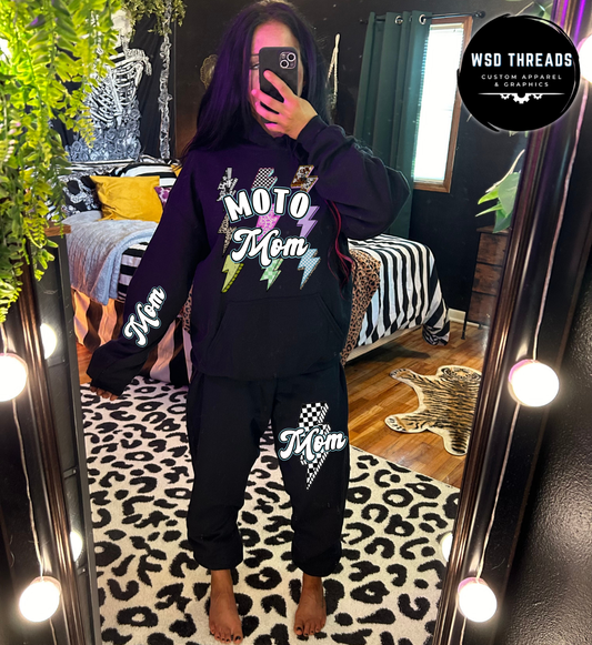 Moto Mom Set: Black Hoodie & Sweatpants