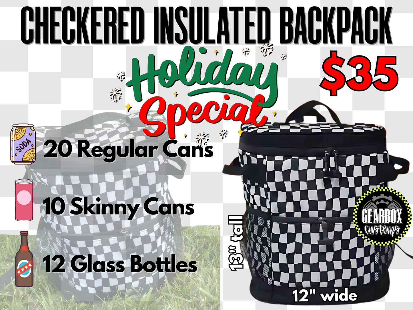 CLEARANCE! Checkered Insulated Backpack Cooler